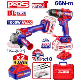 Kit perceuse + meule EMTOP - ECKL20273 - 2 x 4Ah + AC
