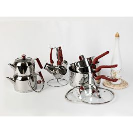 Set inox casseroles 14 piéces - Rouge - OSCAR GOLD