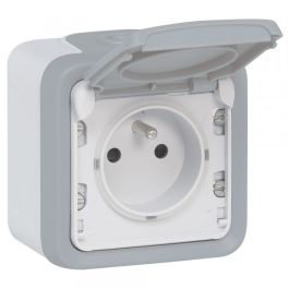 Prise de courant 2p+t avec éclips de protection plexo complet saillie gris - 16 a - LEGRAND