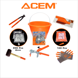 Lot d'outils de maçonnerie T2 - 9 piéces orange et noir - ACEM