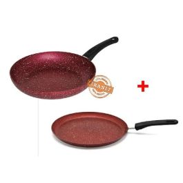 Lot Poèle 32cm + Crépière 25cm- Granite - Rouge - EL Gusto - Cook'Art