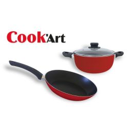Lot Poêle 24cm & Faitout 18cm Avec Couvercle - Rouge- COOKART