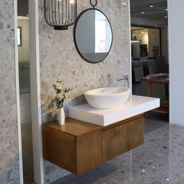 Meuble effet bois + planche blanc 140 cm