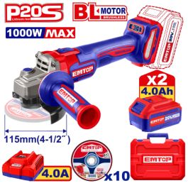 Meule 115 20V Brush 2B 4Ah+10Dis Emtop Elag271532
