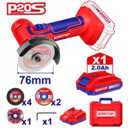 Meuleuse EMTOP - ELAG76017 - 20 V - 2 x 2Ah