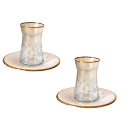 GLASSCOM - Service à thé sans anse orj à pois dorée