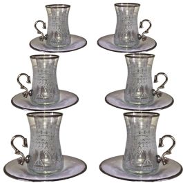 GLASSCOM - Service à thé avec poignée à bord argenté transparent ottoman