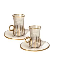 GLASSCOM - Service à thé manche turquoise assiette dorée et blanche