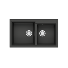 Évier Cuisine Granit STING 20 - Noir Métallique, 2 Bacs Sans Égouttoir 86*50 PREMIUM