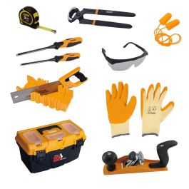 Pack HOTECHE: Caisse à outils, Scie, Ciseau, Lunettes, Gants