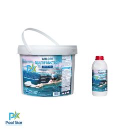 Pack startup piscine 2 - Chlore multifonction 5 Kg + Floculant 1 L - POOLSTAR