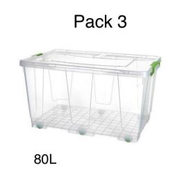 SOTUFAB - Pack de 3 roller box rectangulaire 80l transparent