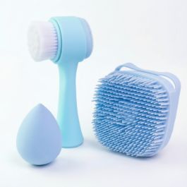 Pack brosses visage & bain - Silicone - 3 pièces - Bleu