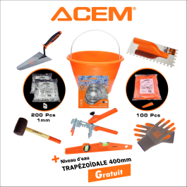 Kit d'outils de maçonnerie T1 9 pièces orange et noir + Niveau d'eau 400mm GRATUIT - ACEM