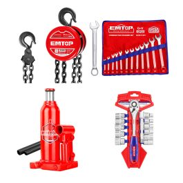 Pack EMTOP 2T & 10T – Palan à chaîne, Cric bouteille et coffret mécanique complet