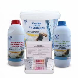 Pack Entretien Piscine : Analyse + Choc + Anti-Algue + Floculant