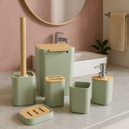 Set d’Accessoires de Salle de Bain - Bamboo Harmony – 6 Pièces - vert pastel 