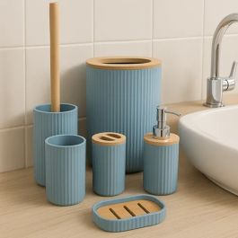 Set d’Accessoires de Salle de Bain - Bamboo – 6 Pièces – Bleu 