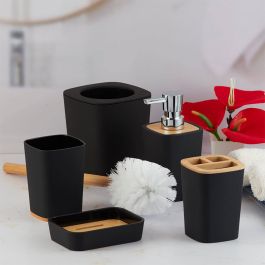 Set d’Accessoires de Salle de Bain - Bamboo – 6 Pièces - Noir