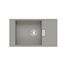 Évier Cuisine Granit SALEO 11 - Grège Métallique, 1 Bac + Égouttoir 86*50 PREMIUM