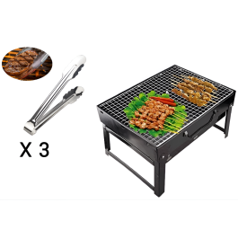 Barbecue en Acier Noir Portable + 3 Pince