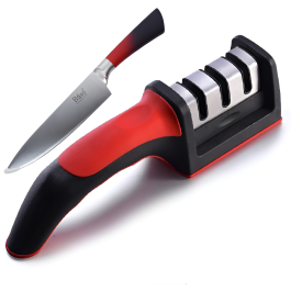 Aiguiseur Couteaux à 3 Fentes en Acier inoxydable + Couteau OFFICE - 9cm - BASS