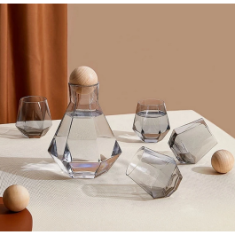 Carafe à Eau avec Boule en Bois - 7 Pièces - Transparent