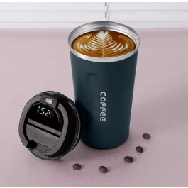 Thermos Tasse à café en acier inoxydable - affichage de la température - Noir