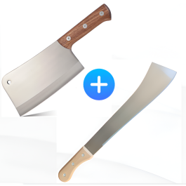 Couperet Manche en Bois - 37 cm + Machette en Acier Inoxydable - 60cm - JUSTER