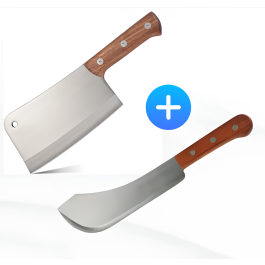 Couperet Manche en Bois - 37 cm + Machette de Chef - Acier Inoxydable - 55cm