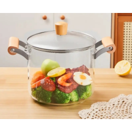 Marmite En Verre Chauffante avec Poignée en Bois 4,5L