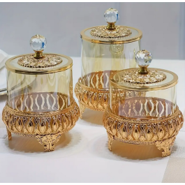 3 Pot à Rangement Multifonctionnel Luxe Doré
