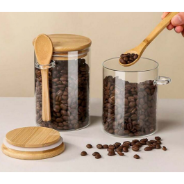 Boîte de rangement en Verre - Avec Couvert en Bambou - 500 ml