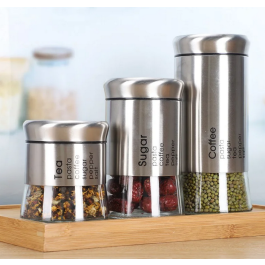 Série De 3 Pots En Verre Pour Thé Sucre Et Café - Gris