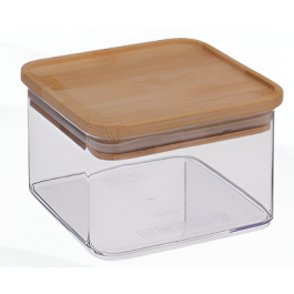Boite de conservation en verre forme Carré avec couverture bambou - 1200 ml