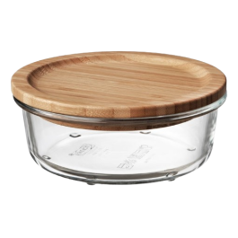 Boite de conservation en verre forme Rond avec couverture bambou - 400 ml