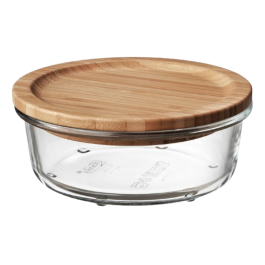 Boite de conservation en verre forme Rond avec couverture bambou - 1200 ml