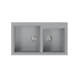 Évier Cuisine Granit STING 20 - Gris Métallique, 2 Bacs Sans Égouttoir 86*50 PREMIUM