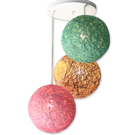 Susp de 3 Boules Ø20 cm - Vert - Beige - Rose