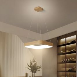 Suspension LED Carrée - Bois - 60x60x12 cm 