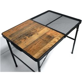 Table Camping Pliable 60×90 cm – Effet bois, structure noire