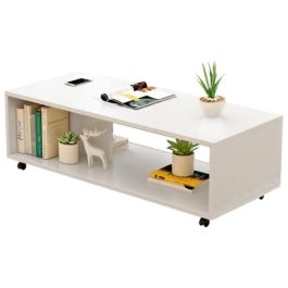 Table basse sur roues - P45xL90xH35 cm - Blanc