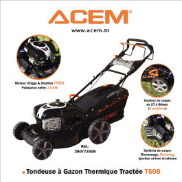 Tondeuse à gazon thermique tractée ACEM T-508 - 830x570x500 mm - Noir et orange
