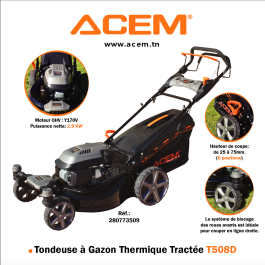 Tondeuse à gazon thermique tractée ACEM T-508D - 830x570x500 mm - Noir et orange