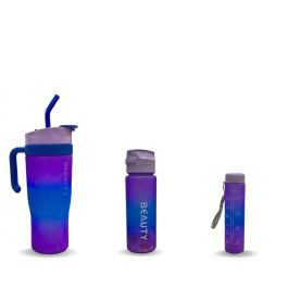 Set 3 Gourdes Sans BPA 1200 + 700 + 260 ml - Violet/Bleu