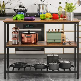 Desserte de cuisine à 3 étagères - Bois MDFmarron - Acier - Noir - H x L x l (90x110x60)cm