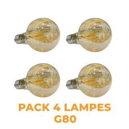 Lot de 4 lampes LED FILLAMENT G80 8W E27 - PLATINUM