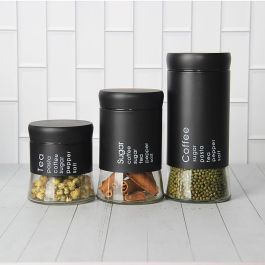 Série De 3 Pots En Verre Pour Thé Sucre Et Café - Noir