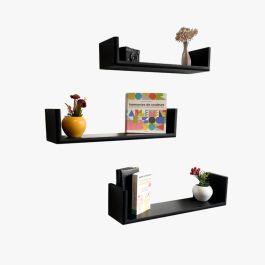 Trio d'étagères décoratives murales U, Noir – 58x14x15