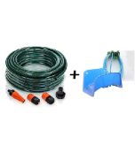 Kit tuyau d'arrosage complet - 25 M - Vert - Dim 15mm avec support bleu